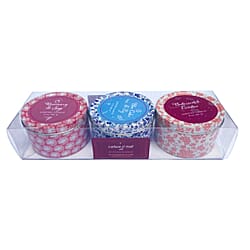 Latham & Hall Pack of 3 Scented Tin Candles - Butterscotch Candle, Blue Cedar & Fig and Rosemary & Sage