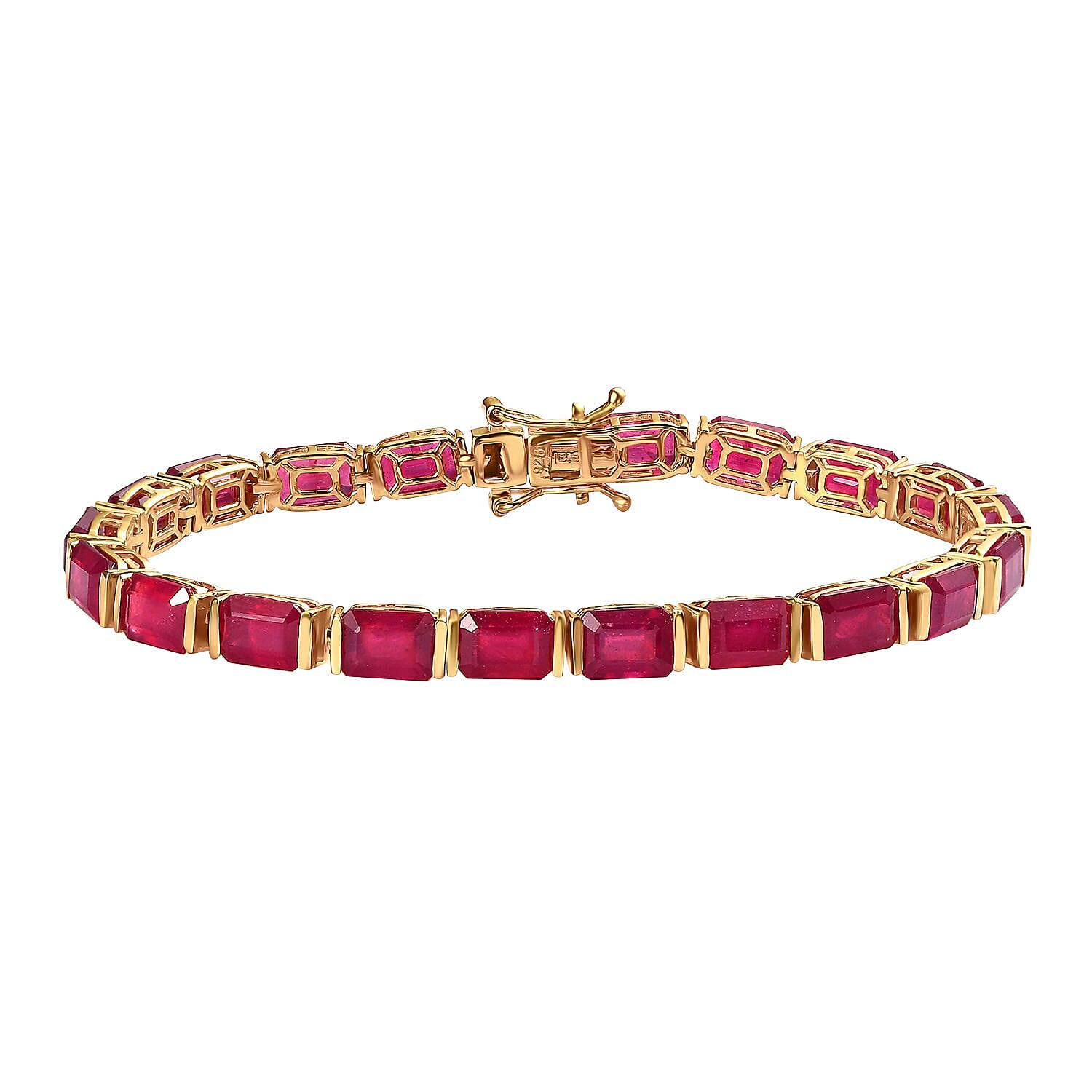 African Ruby Tennis Bracelet (Size - 7.5) in 18K Vermeil Yellow Gold Plated Sterling Silver 32.23 Ct, Silver Wt. 11.78 Gms