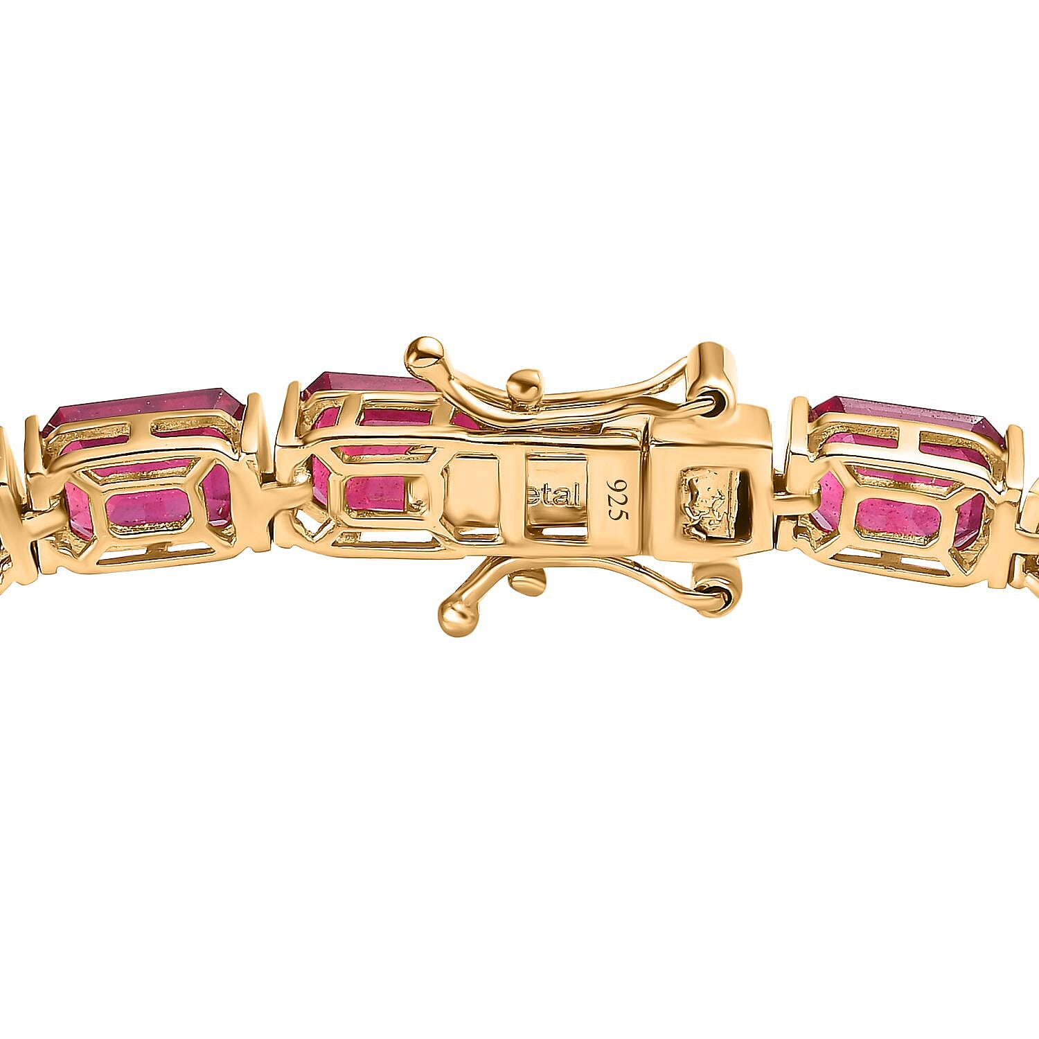 African Ruby Tennis Bracelet (Size - 7.5) in 18K Vermeil Yellow Gold Plated Sterling Silver 32.23 Ct, Silver Wt. 11.78 Gms