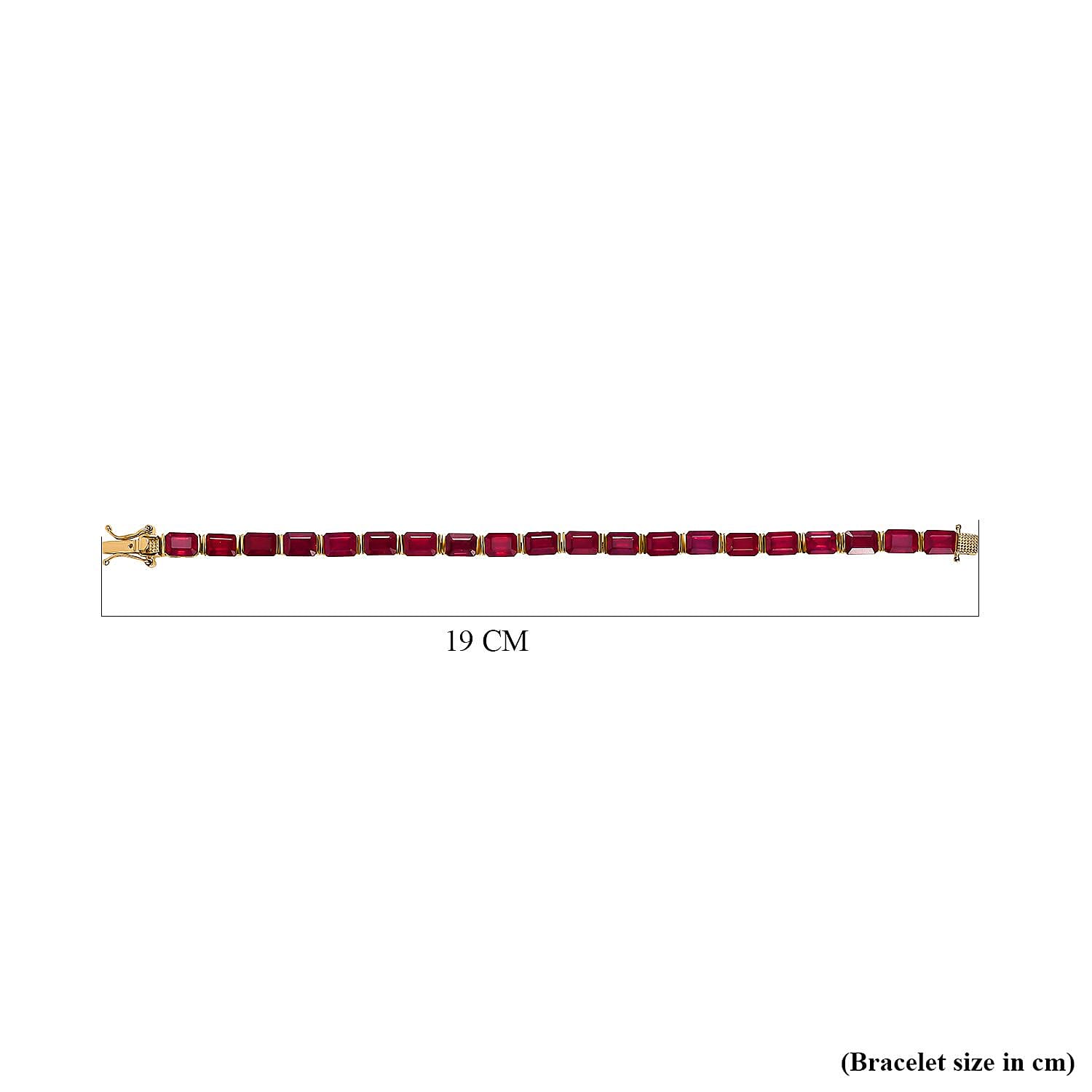 African Ruby Tennis Bracelet (Size - 7.5) in 18K Vermeil Yellow Gold Plated Sterling Silver 32.23 Ct, Silver Wt. 11.78 Gms