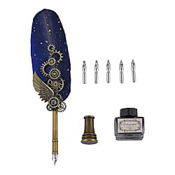 Vintage Carving Feather Pen Gift Box - Green, Black - Gold