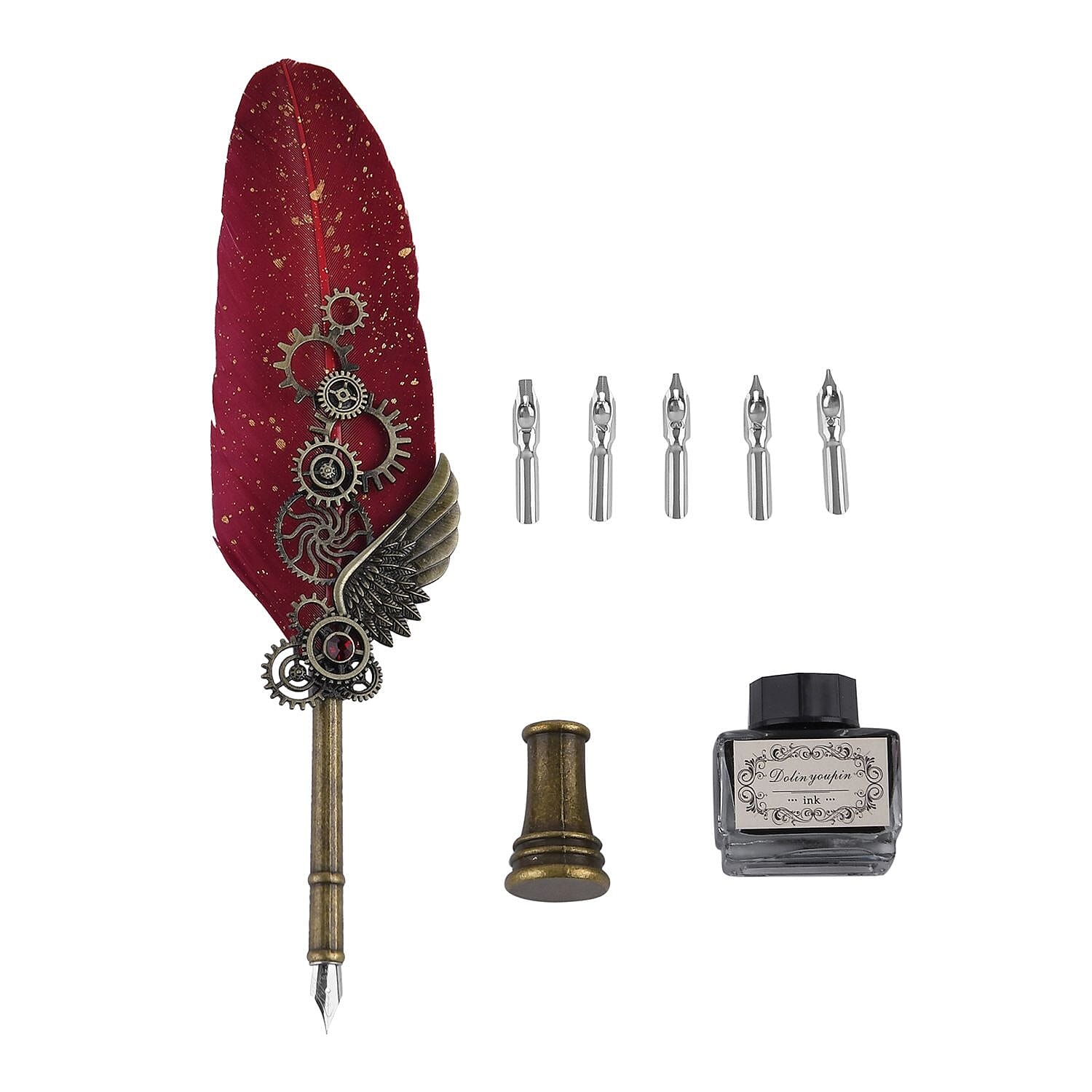 Vintage Carving Feather Pen Gift Box - Red, Black & Gold