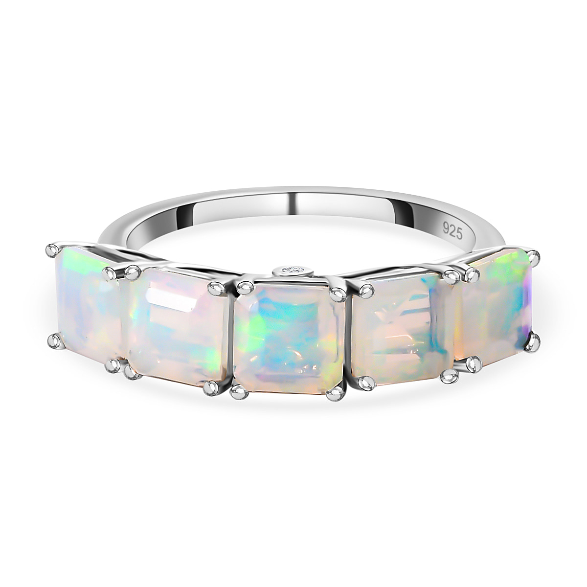Ethiopian Welo Opal and Diamond  5 Stone Ring in Platinum Overlay Sterling Silver 2.00 Ct