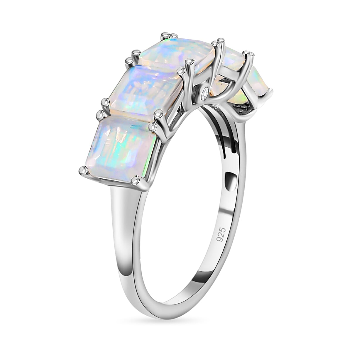 Ethiopian Welo Opal and Diamond  5 Stone Ring in Platinum Overlay Sterling Silver 2.00 Ct