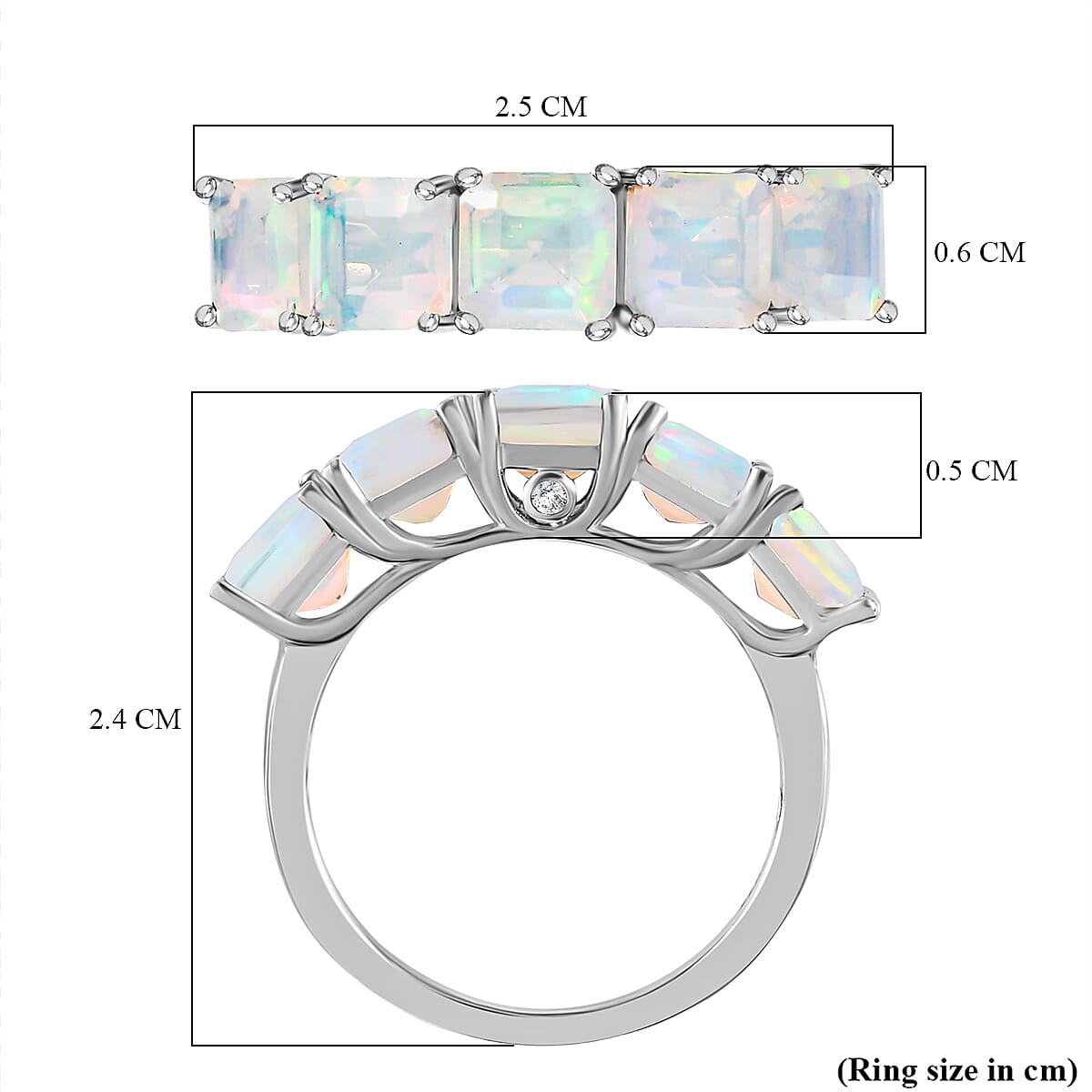 Ethiopian Welo Opal and Diamond  5 Stone Ring in Platinum Overlay Sterling Silver 2.00 Ct