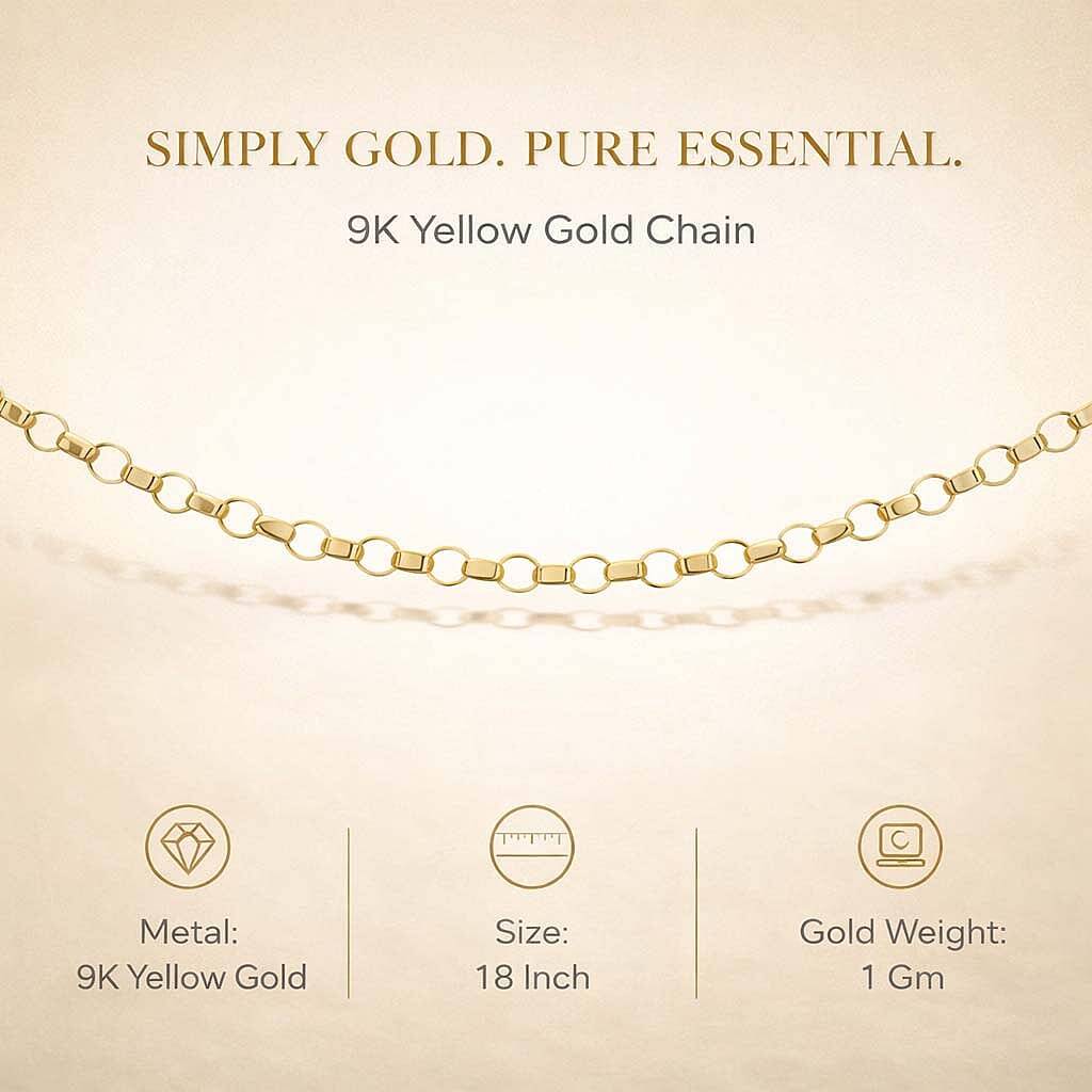 9K Yellow Gold Round Belcher Chain With Spring Ring Clasp (Size - 16)