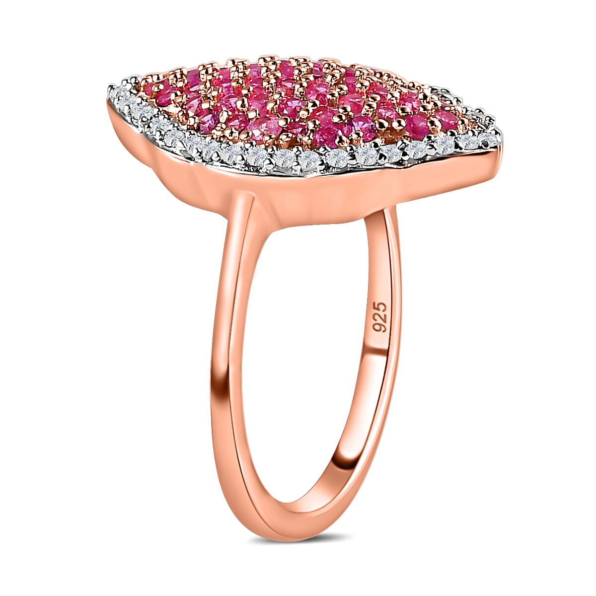 Madagascar Pink Sapphire & Natural Zircon Ring in 18K Rose Gold Vermeil Plated Sterling Silver 1.39 Ct.