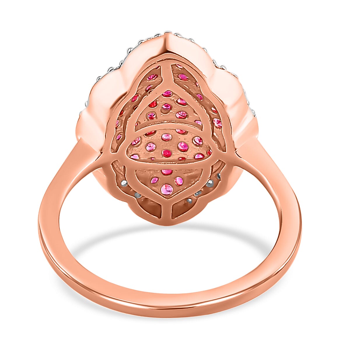 Madagascar Pink Sapphire & Natural Zircon Ring in 18K Rose Gold Vermeil Plated Sterling Silver 1.39 Ct.