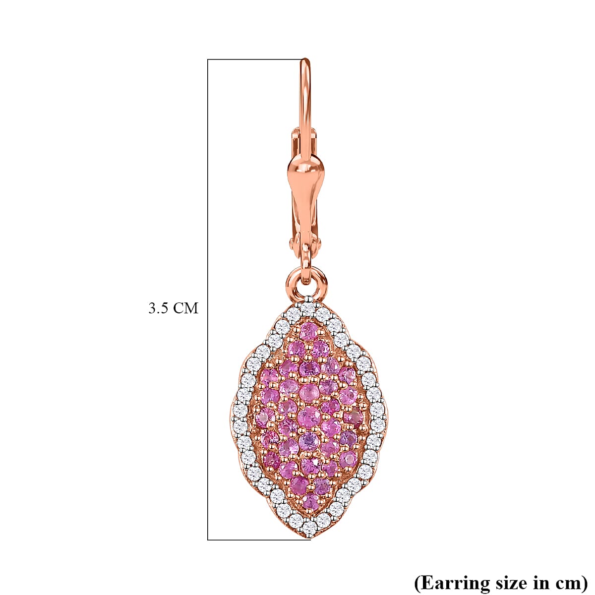 Pink Sapphire & Natural Zircon Earrings in 18K Rose Gold Vermeil Plated Sterling Silver 1.86 Ct.
