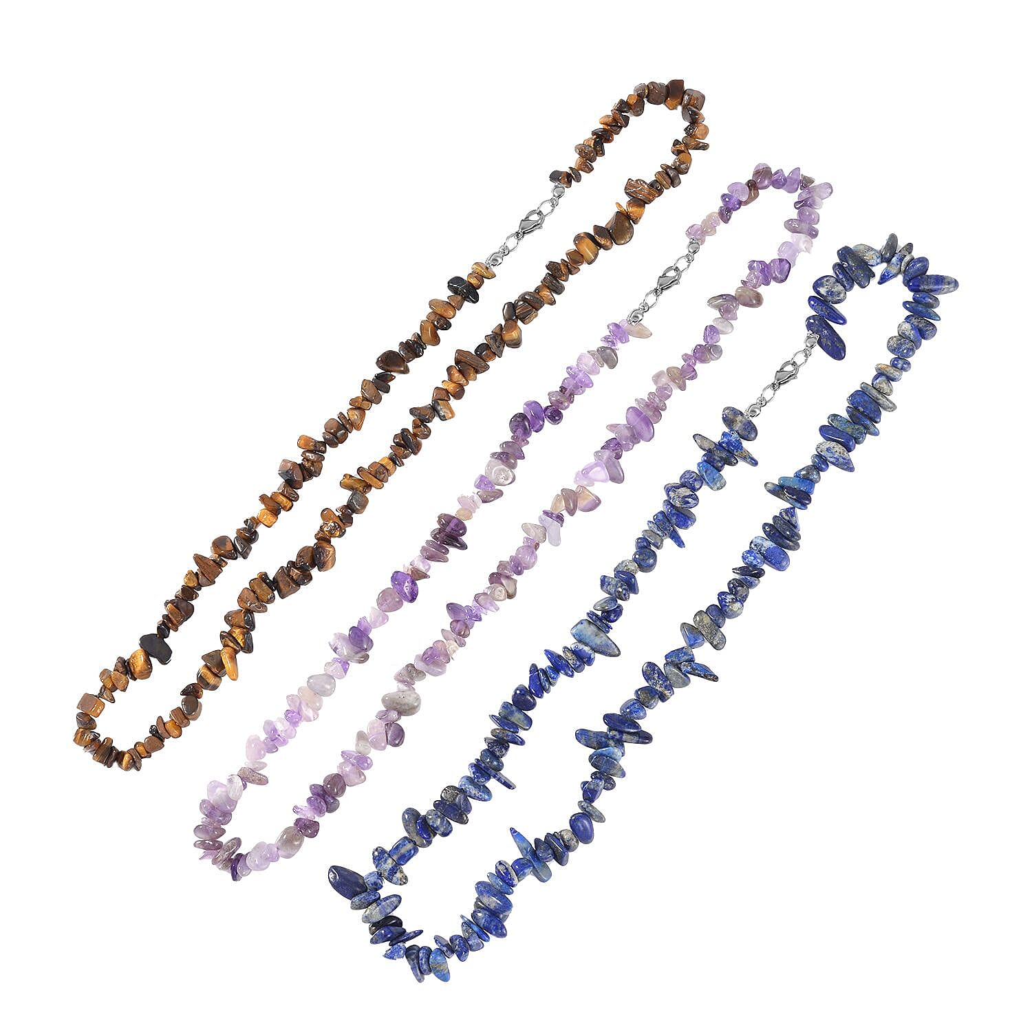 DOD - Lapis Lazuli, Amethyst and Yellow Tigers Eye Necklace (Size - 20) 689.30 Ct
