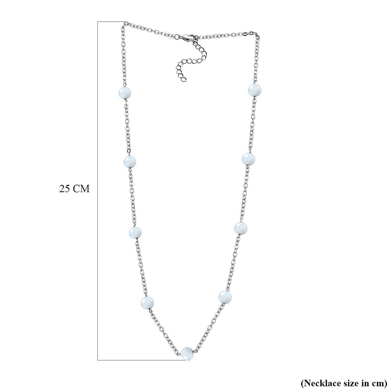 Milky Aquamarine Beads Necklace (Size-24) in Stainless Steel 21.04 Ct.
