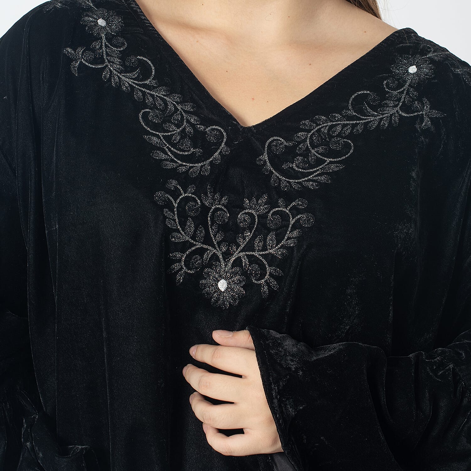 Front Yoke Embroidered Kaftan (One Size) - Black