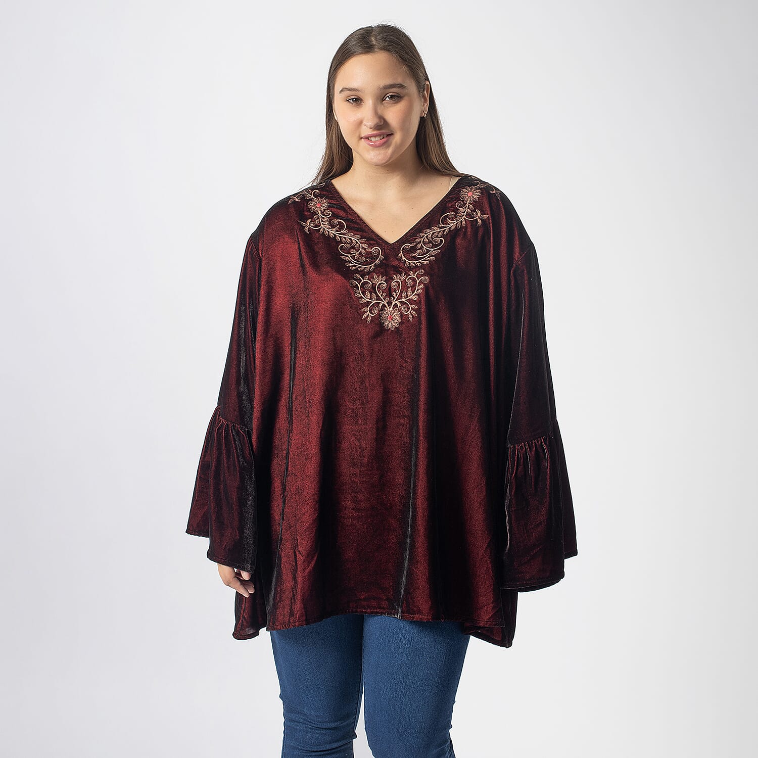 Front Yoke Embroidered Kaftan (One Size) - Black