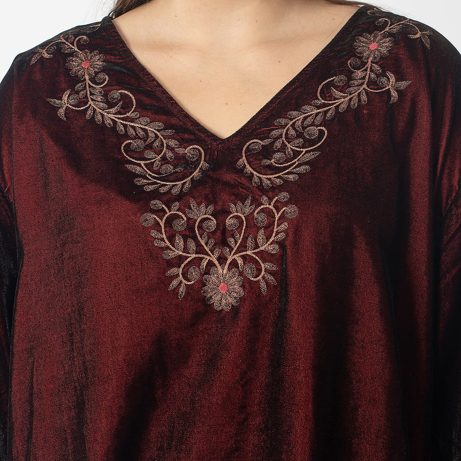 Front Yoke Embroidered Kaftan (One Size) - Black