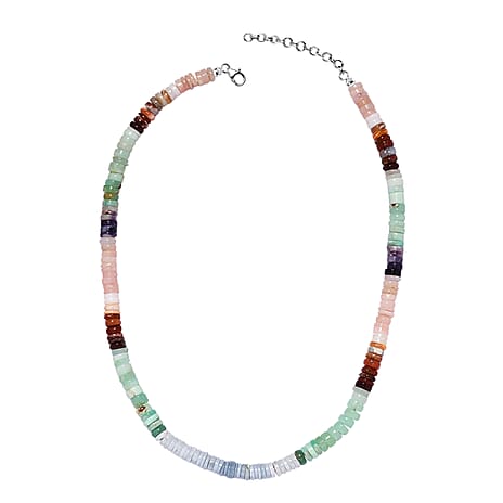 Very Rare Multi Opal Necklace (Size - 20) in Rhodium Overlay Sterling Silver 152.32 Ct