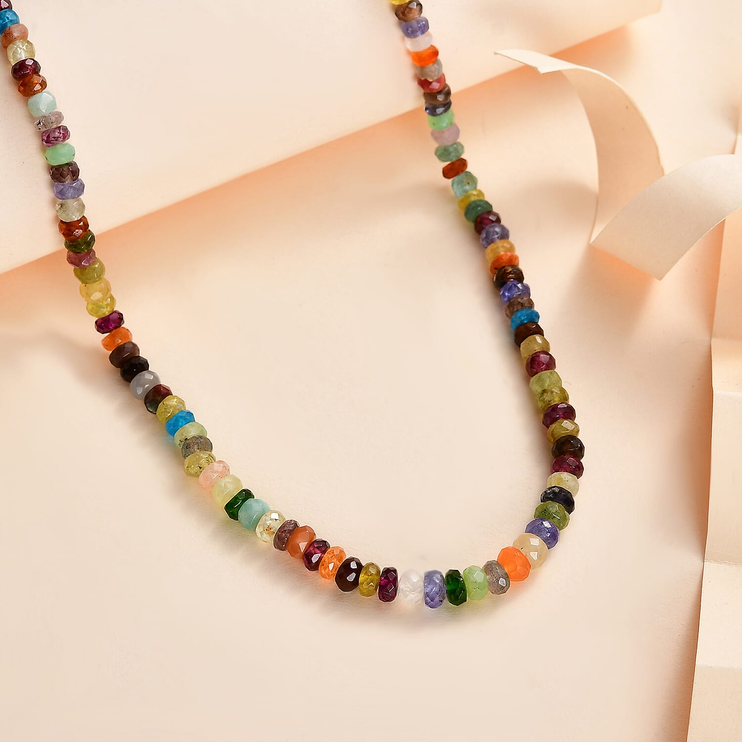Multi Gemstone Beads Necklace (Size - 18) in 18K Yellow Gold Vermeil Plated Sterling Silver 70.00 Ct