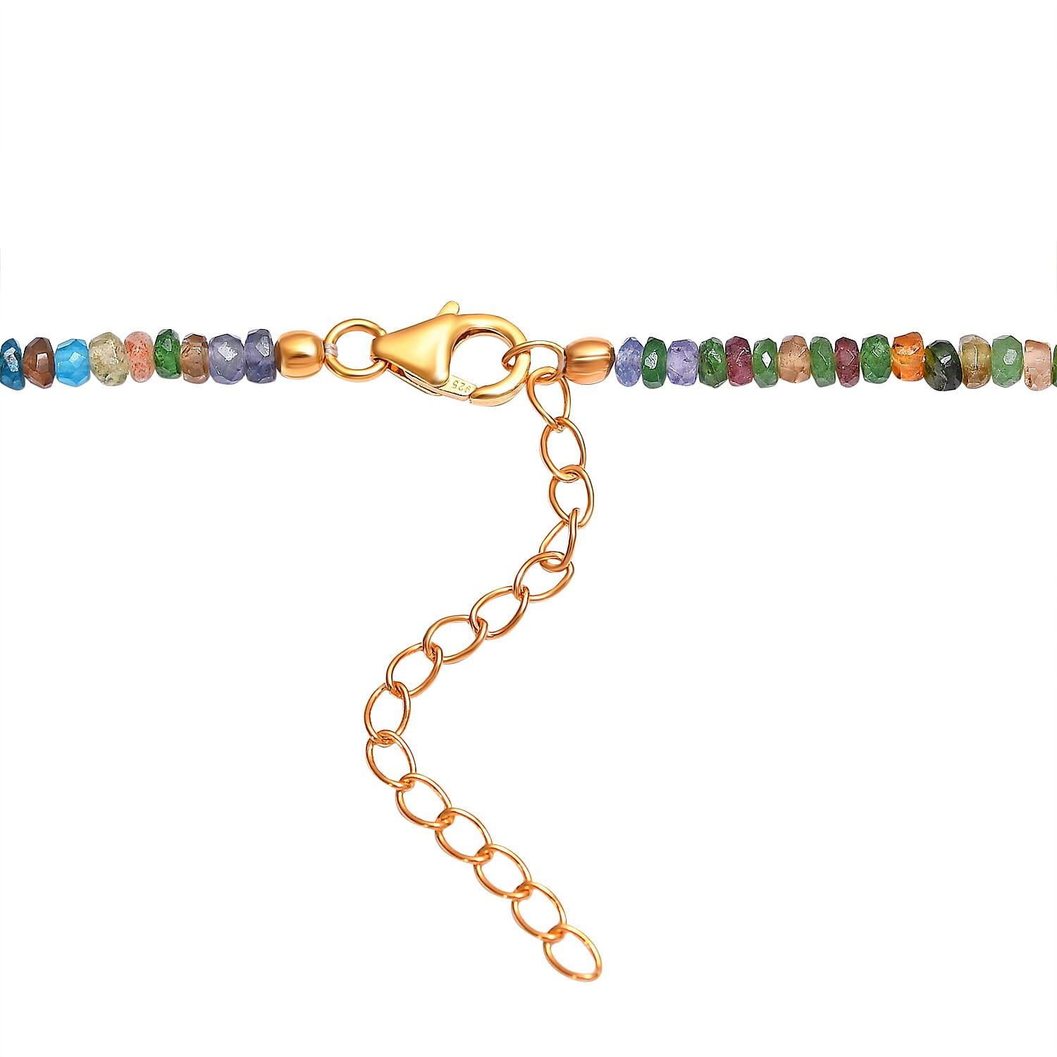 Multi Gemstone Beads Necklace (Size - 18) in 18K Yellow Gold Vermeil Plated Sterling Silver 70.00 Ct