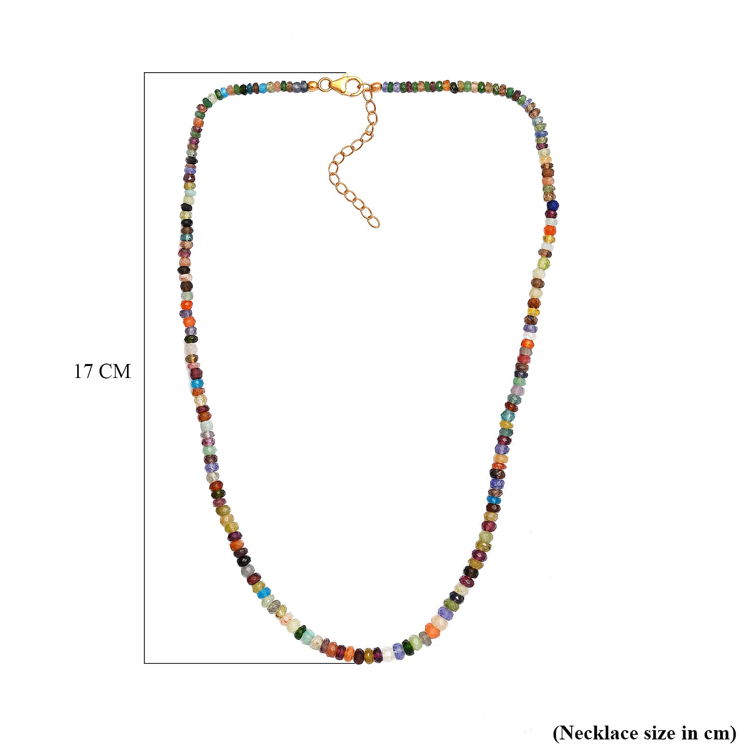 Multi Gemstone Beads Necklace (Size - 18) in 18K Yellow Gold Vermeil Plated Sterling Silver 70.00 Ct