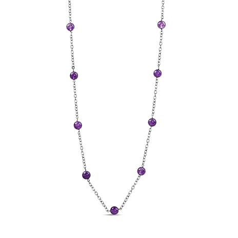Amethyst Station Beads Necklace (Size - 24-2 inch Ext) in Stainless Steel 24.60 Ct. Amethyst Station Beads Necklace (Size - 24-2 inch Ext) in Stainless Steel 24.60 Ct.