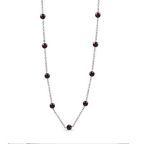 Rhodolite Garnet Station Beads Necklace (Size - 24-2 inch Ext.) in Stainless Steel 58.00 Ct. Rhodolite Garnet Station Beads Necklace (Size - 24-2 inch Ext.) in Stainless Steel 58.00 Ct.