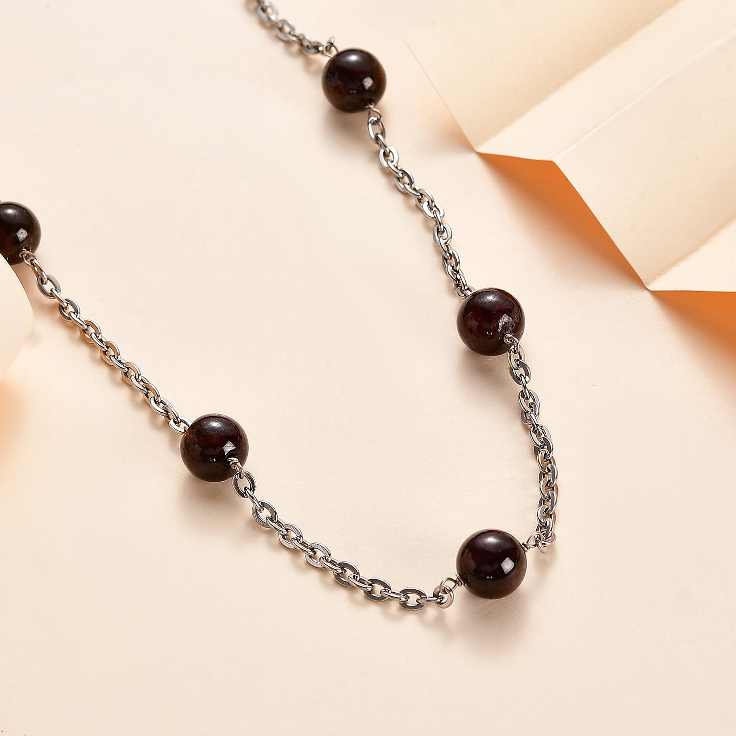 Rhodolite Garnet Station Beads Necklace (Size - 24-2 inch Ext.) 58.00 Ct.