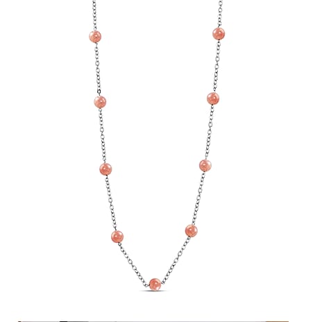 Strawberry Quartz Station Beads Necklace (Size - 24-2 Inch Ext.) in Stainless Steel 61.90 Ct. Strawberry Quartz Station Beads Necklace (Size - 24-2 Inch Ext.) in Stainless Steel 61.90 Ct.