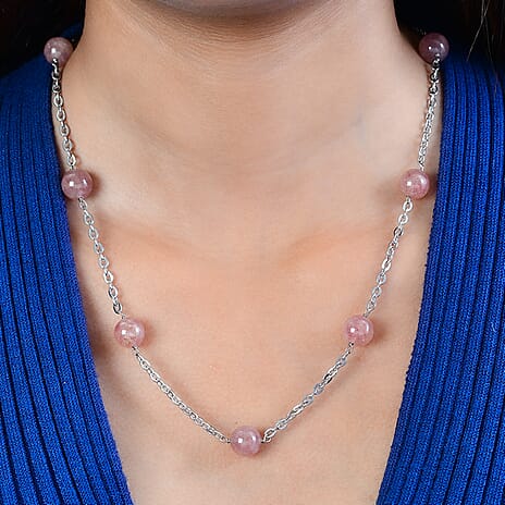 Strawberry Quartz Station Beads Necklace (Size - 24-2 Inch Ext.) 61.90 Ct.