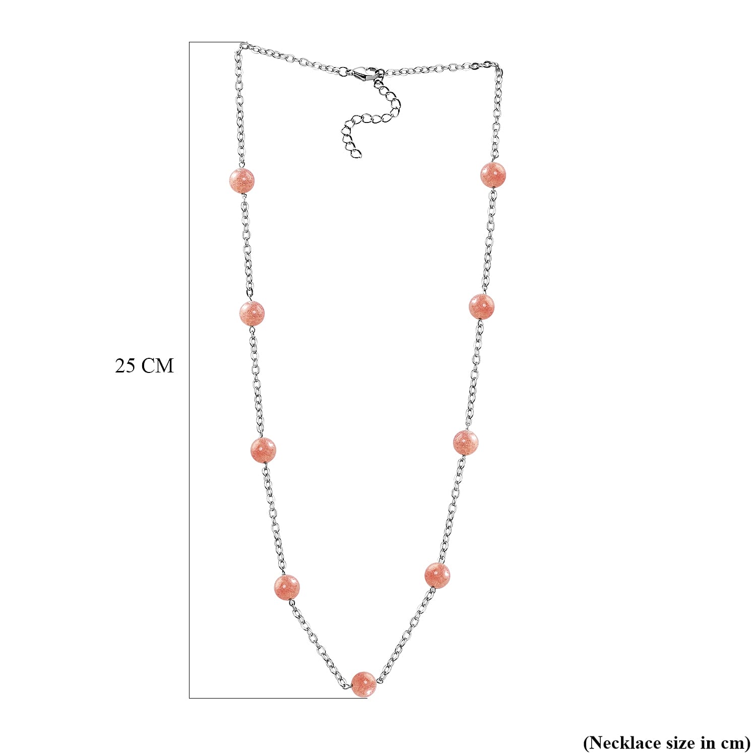 Strawberry Quartz Station Beads Necklace (Size - 24-2 Inch Ext.) 61.90 Ct.
