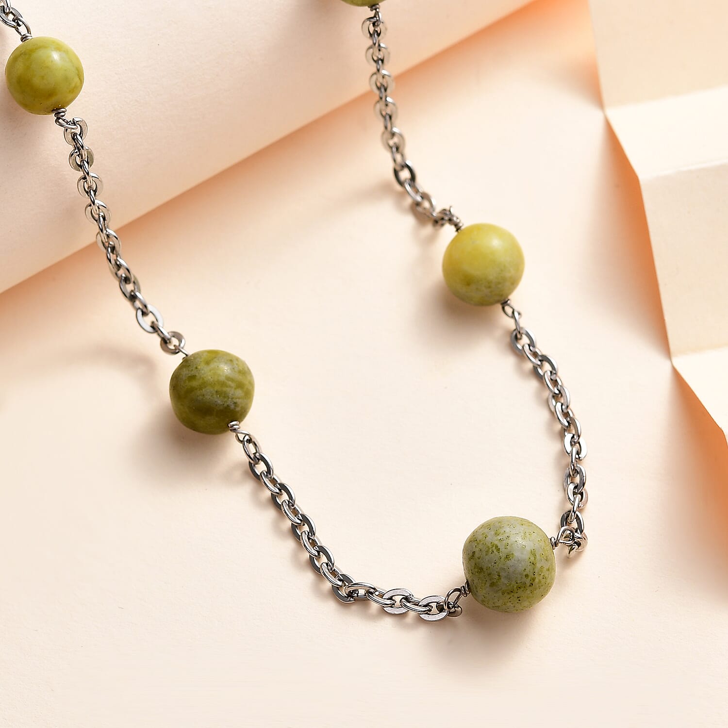 Connemara Marble Station Beads Necklace (Size - 24-2 inch Ext.) 28.12 Ct.