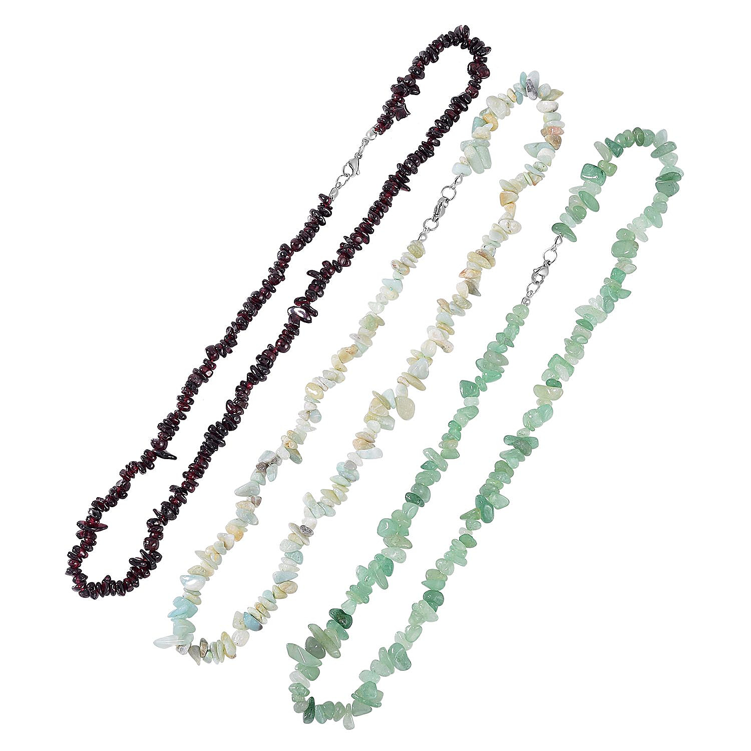 Set of 3 - Red Garnet, Green Aventurine and Multi Colour Amazonite Necklace (Size - 20) 635.35 Ct.