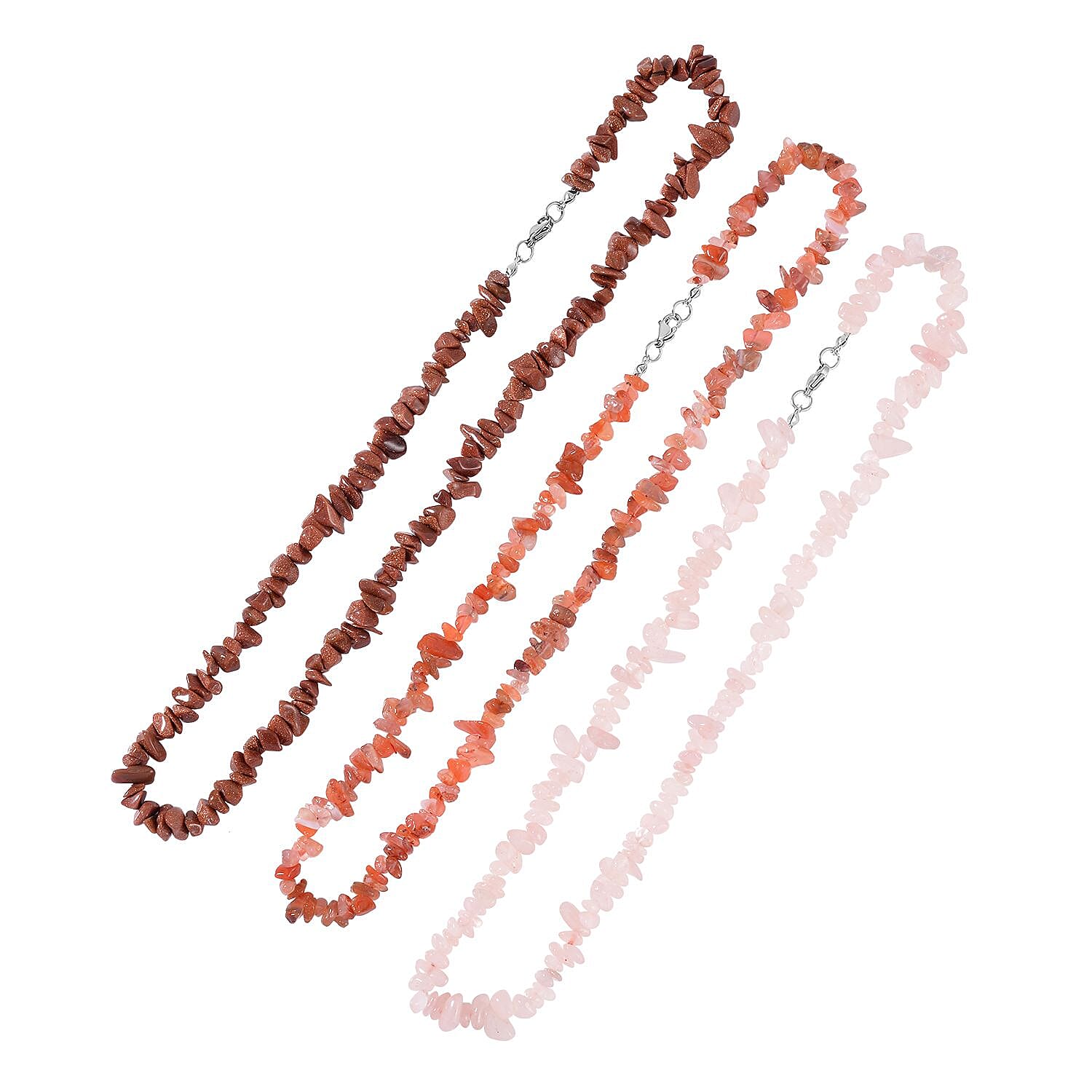 Set of 3 - Agate, Rose Quartz and Gold Sandstone Necklace (Size - 20) 588.30 Ct