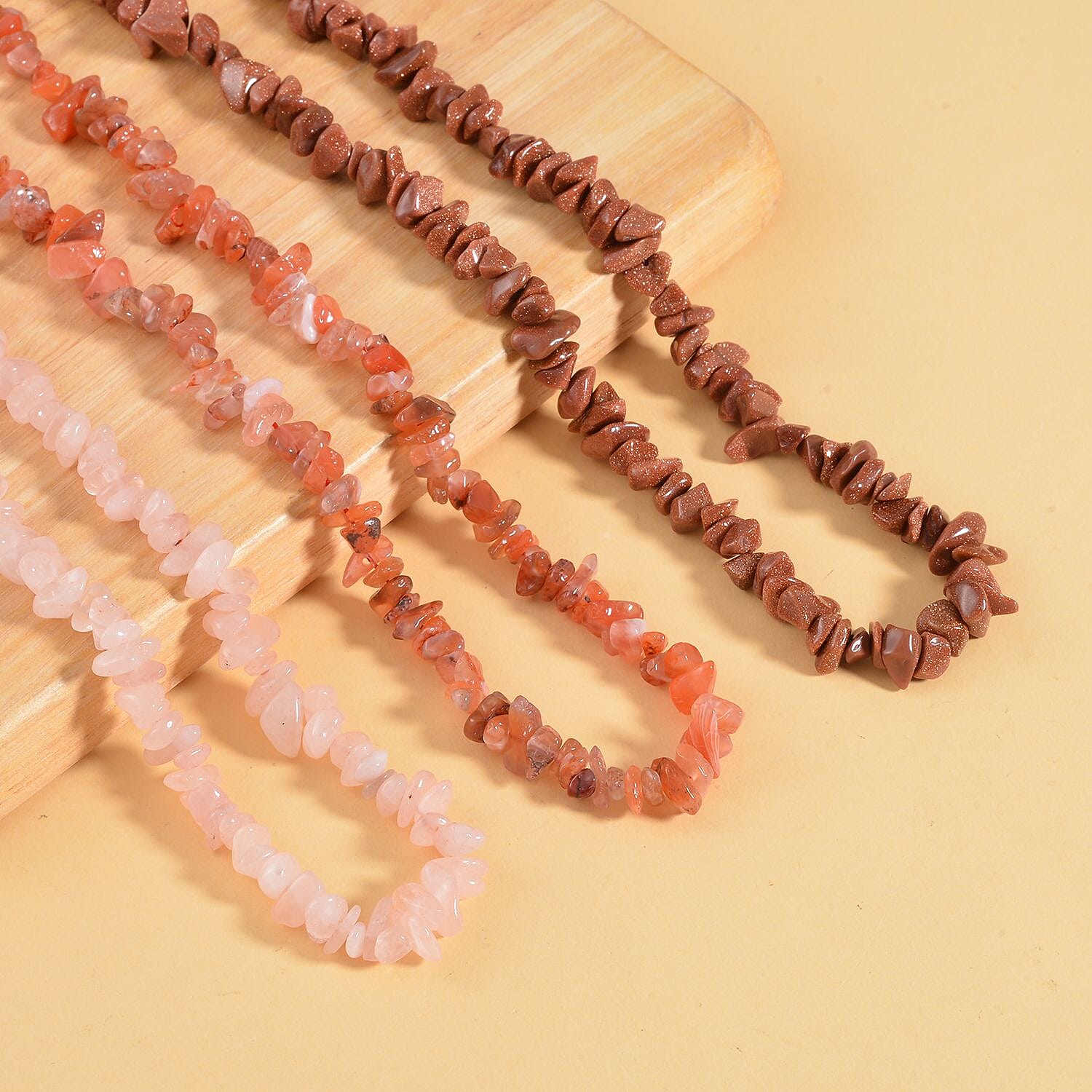 Set of 3 - Agate, Rose Quartz and Gold Sandstone Necklace (Size - 20) 588.30 Ct