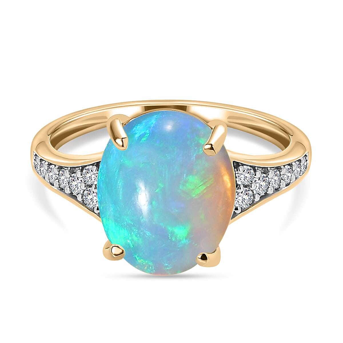9K Yellow Gold Ethiopian Welo Opal & Moissanite Ring 3.33 Ct