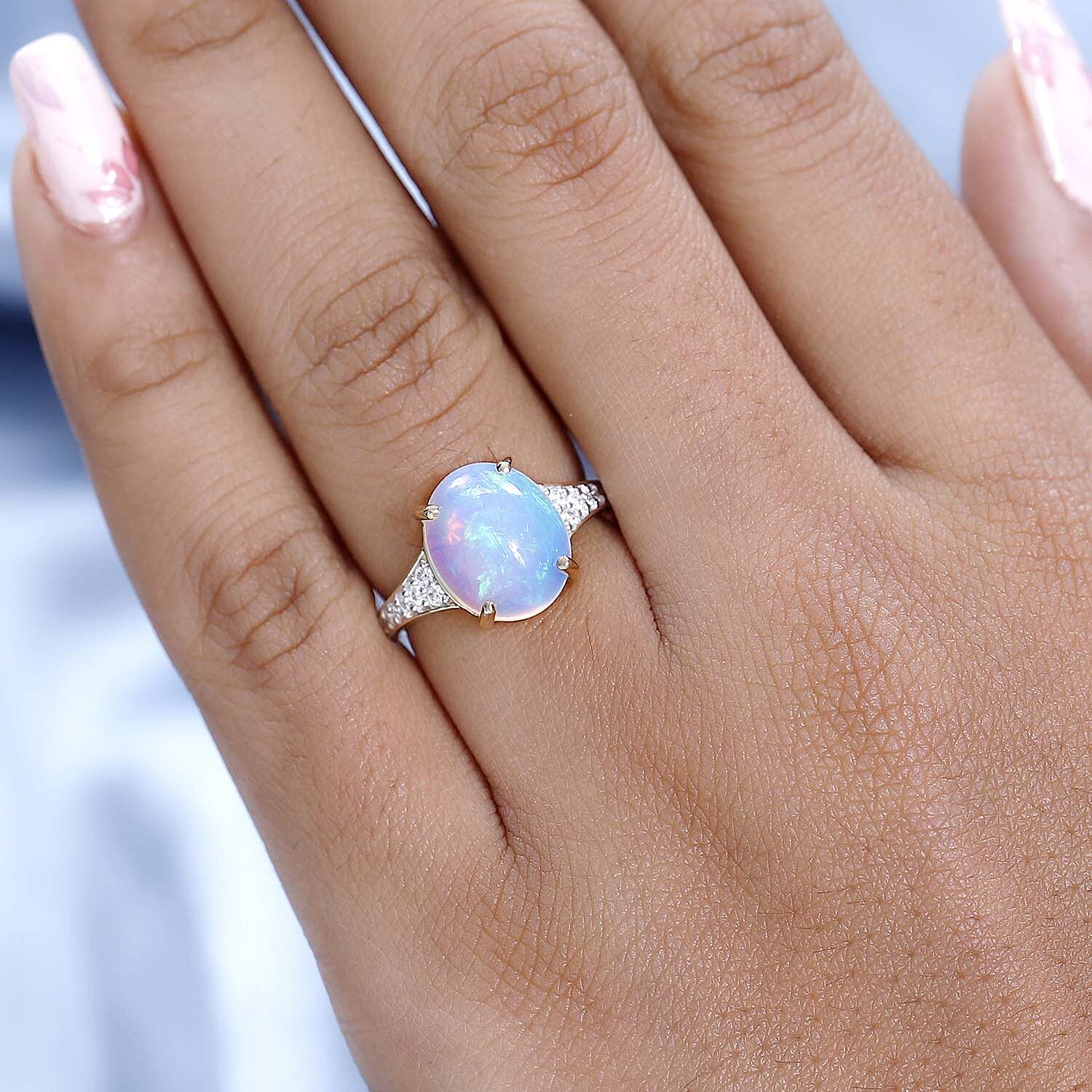 9K Yellow Gold Ethiopian Welo Opal & Moissanite Ring 3.33 Ct