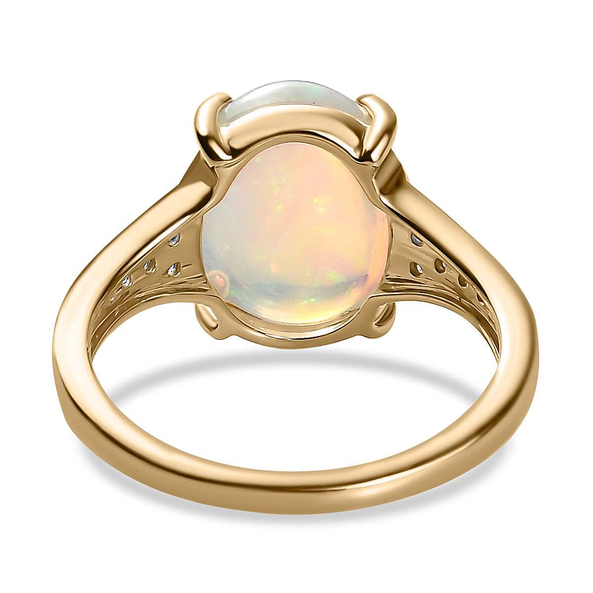 9K Yellow Gold Ethiopian Welo Opal & Moissanite Ring 3.33 Ct