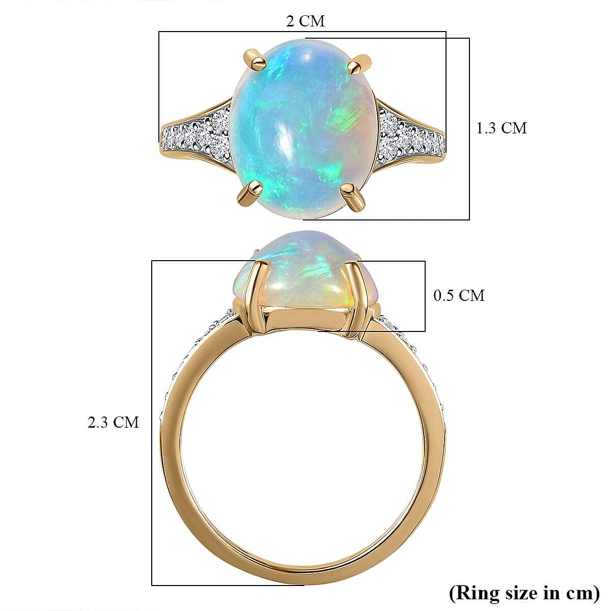 9K Yellow Gold Ethiopian Welo Opal & Moissanite Ring 3.33 Ct