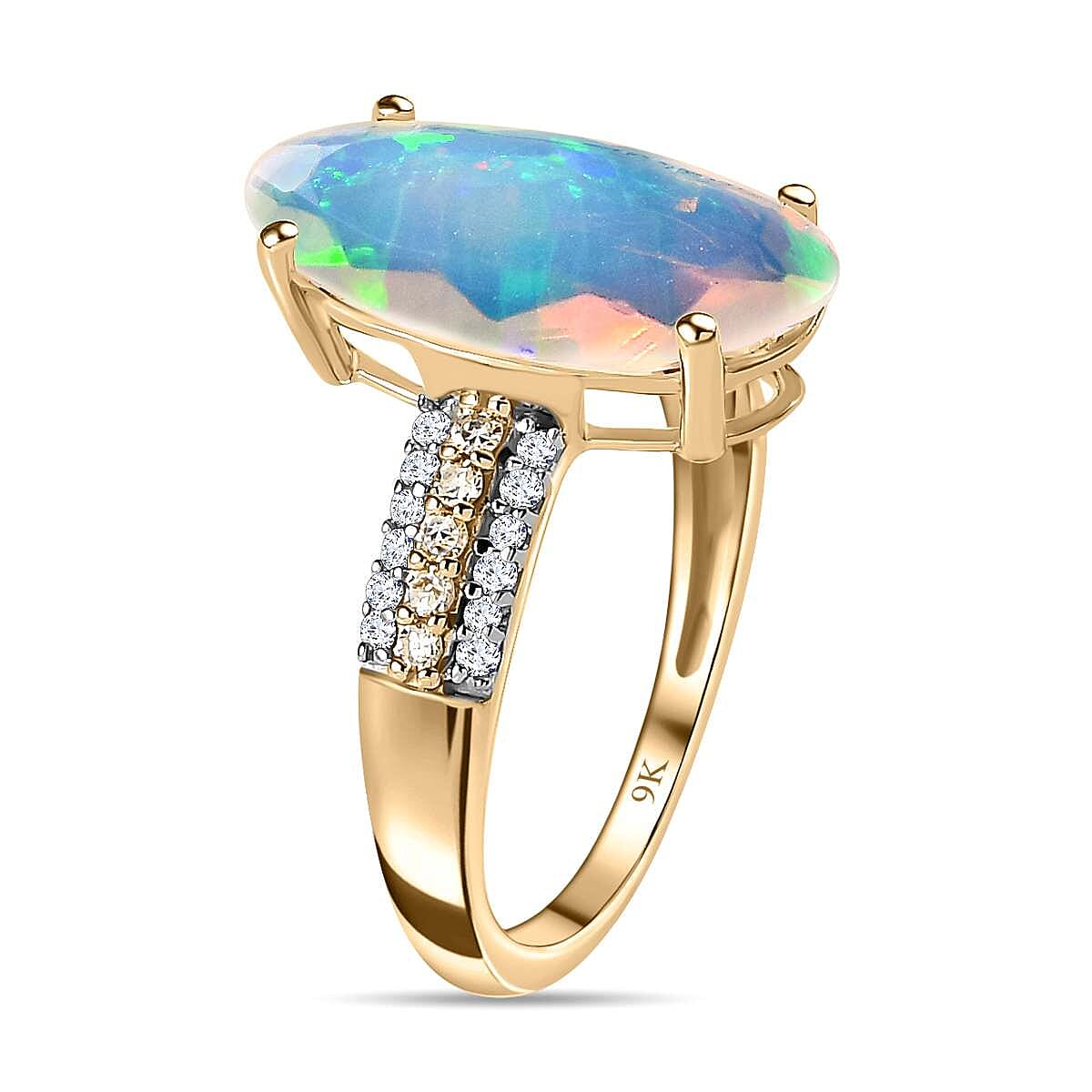 9K Yellow Gold Ethiopian Welo Opal Natural Yellow Diamond & White Diamond Ring 2.89 Ct 9K Yellow Gold Ethiopian Welo Opal Natural Yellow Diamond & White Diamond Ring 2.89 Ct