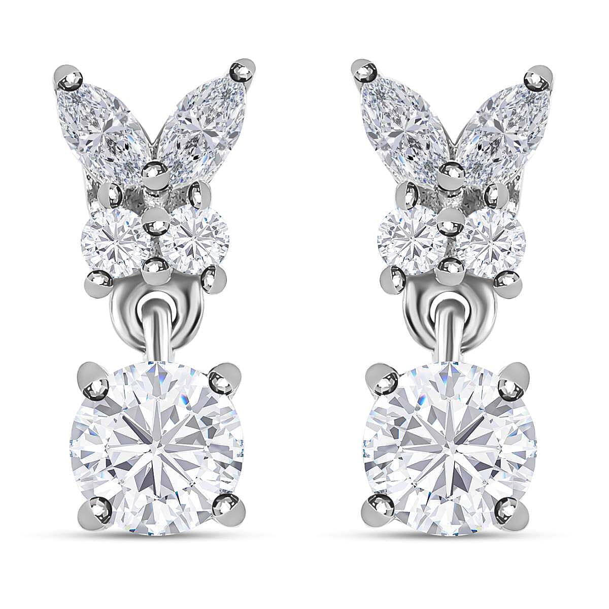 Moissanite Earrings in Platinum Overlay Sterling Silver 1.33 Ct.