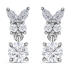 Moissanite Earrings in Platinum Overlay Sterling Silver 1.33 Ct.
