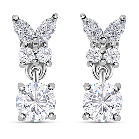 Moissanite Earrings in Platinum Overlay Sterling Silver 1.33 Ct.