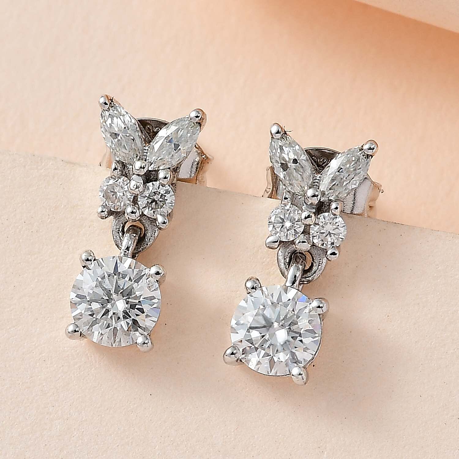 Moissanite Earrings in Platinum Overlay Sterling Silver 1.33 Ct.