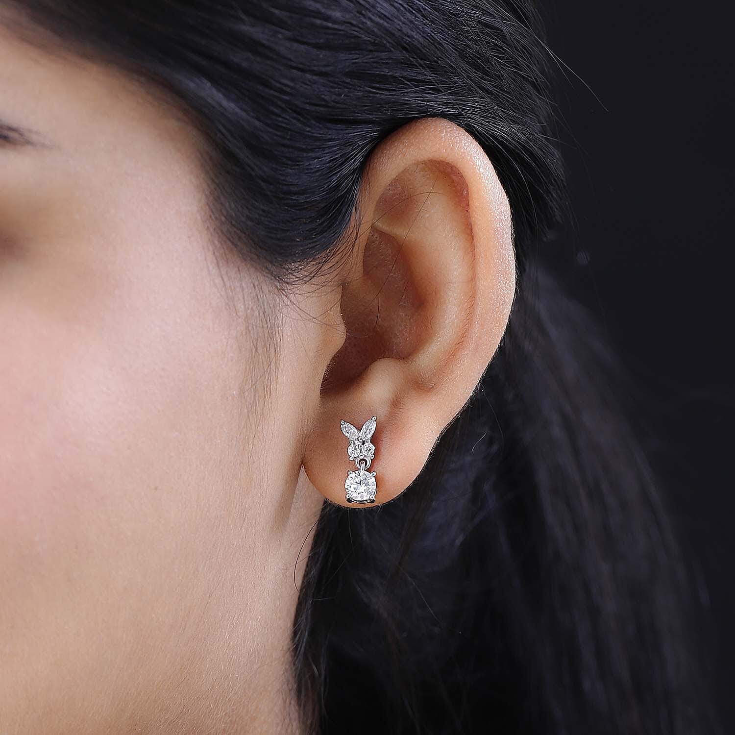 Moissanite Earrings in Platinum Overlay Sterling Silver 1.33 Ct.