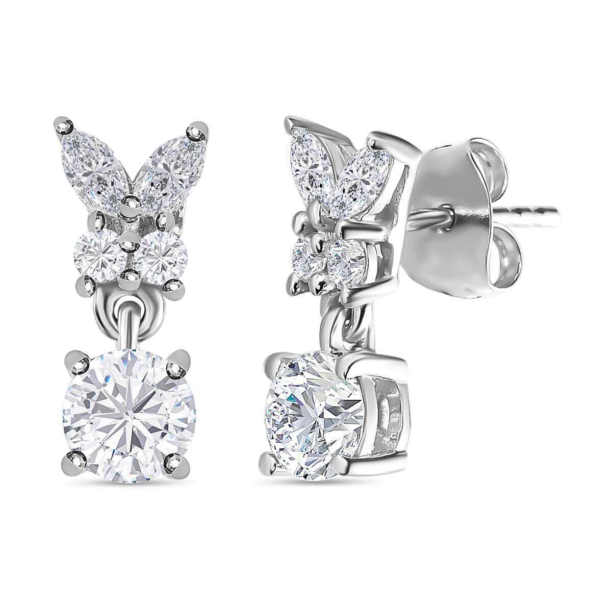 Moissanite Earrings in Platinum Overlay Sterling Silver 1.33 Ct.