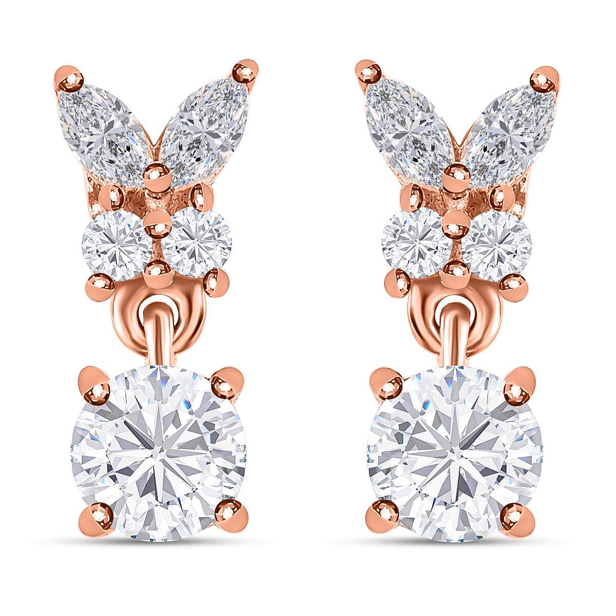 Moissanite Earrings in 18K Rose Gold Vermeil Plated Sterling Silver 1.33 Ct.