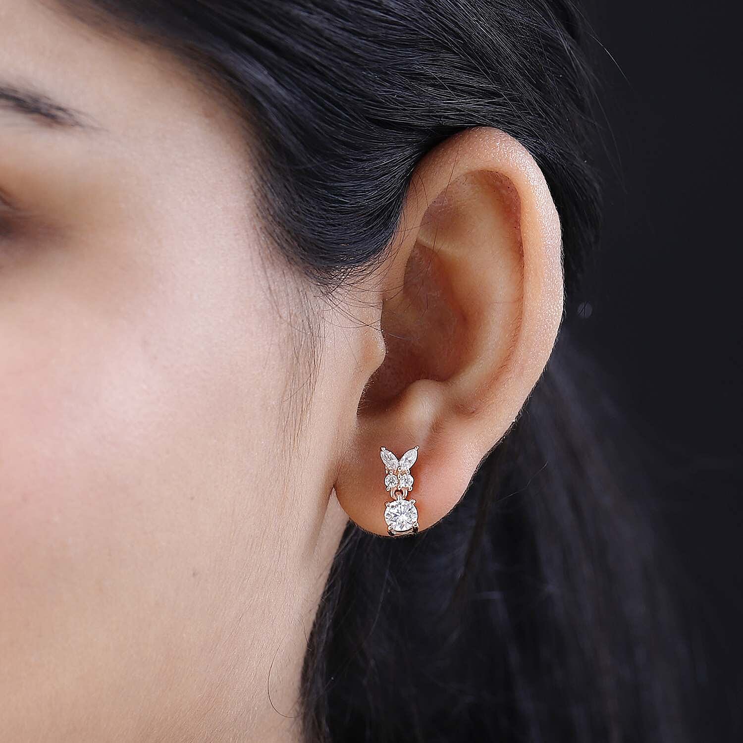 Moissanite Earrings in 18K Rose Gold Vermeil Plated Sterling Silver 1.33 Ct.