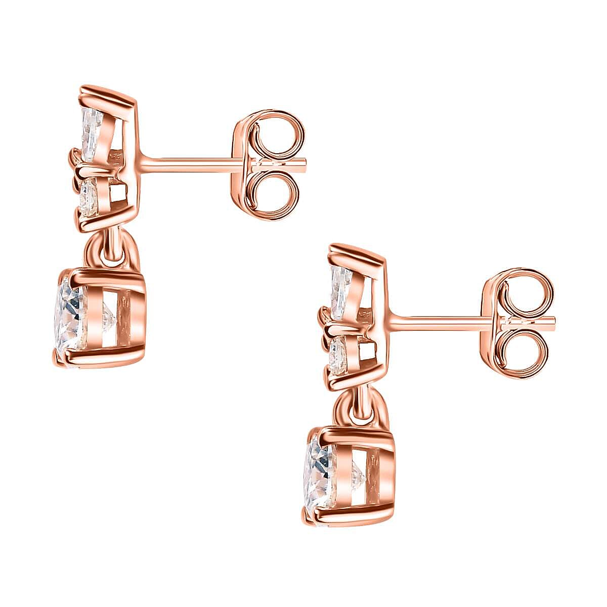 Moissanite Earrings in 18K Rose Gold Vermeil Plated Sterling Silver 1.33 Ct.