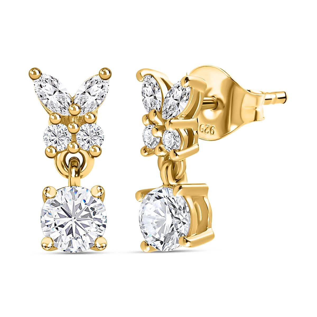 Moissanite Earrings in 18K Yellow Gold Vermeil Plated Sterling Silver 1.33 Ct.