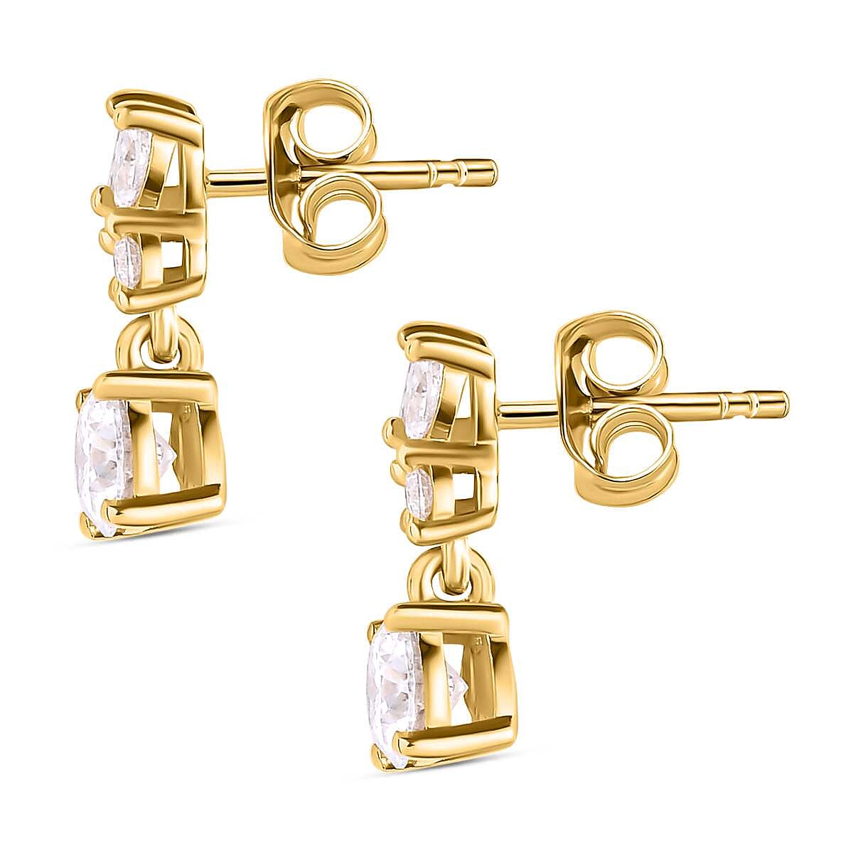 Moissanite Earrings in 18K Yellow Gold Vermeil Plated Sterling Silver 1.33 Ct.
