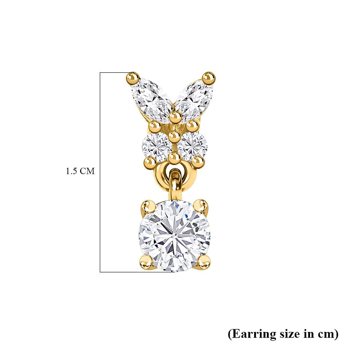 Moissanite Earrings in 18K Yellow Gold Vermeil Plated Sterling Silver 1.33 Ct.