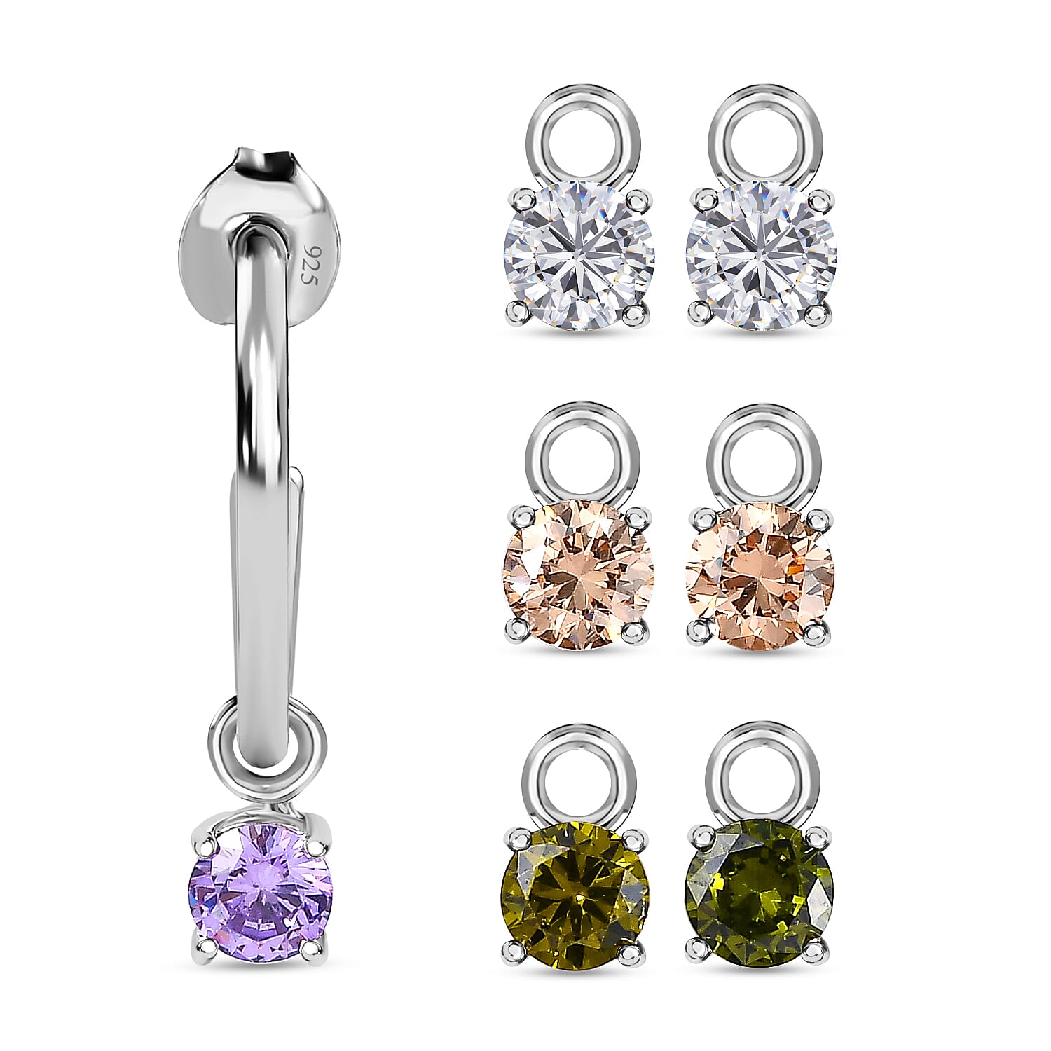 Multi Gemstone Dangle Earrings in Platinum Overlay Sterling Silver 6.78 Ct.